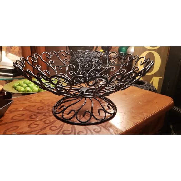 Heavy Farmhouse Black Wrought Iron Scroll Design Centerpiece